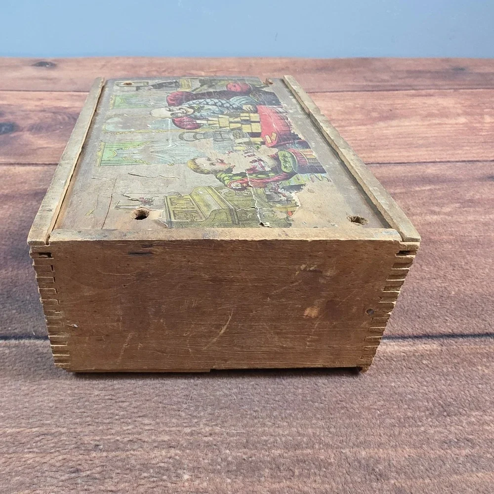Crandall's Building Blocks Toy Box Kids OS Brown Fair Antique Wood Lithograph